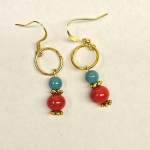 Red and Blue Glass Beaded Earrings